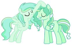 Size: 1024x637 | Tagged: safe, artist:crystalponyart7669, derpibooru import, oc, oc only, oc:boreal wind, oc:minty mist, pony, base used, female, male, mare, offspring, parent:sky stinger, parent:vapor trail, parents:vaporsky, siblings, simple background, stallion, transparent background