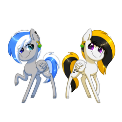 Size: 1200x1200 | Tagged: safe, artist:ghostlymarie, derpibooru import, oc, oc:emblazon, oc:snowy skies, pegasus, pony, crossover, dragon ball super, dragon ball z, ear piercing, earring, female, jewelry, piercing, potara, siblings, simple background, sisters, transparent background