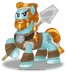 Size: 3716x4114 | Tagged: safe, artist:aleximusprime, derpibooru import, rockhoof, earth pony, pony, campfire tales, 1000, beard, clothes, facial hair, looking at you, male, rockhoof's shovel, shovel, simple background, solo, stallion, transparent background