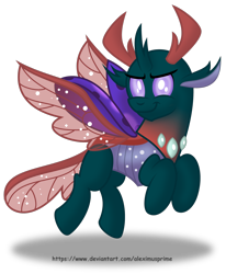 Size: 1600x1946 | Tagged: safe, artist:aleximusprime, derpibooru import, pharynx, changedling, changeling, flying, male, prince pharynx, simple background, smiling, smirk, solo, transparent background