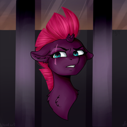 Size: 2000x2000 | Tagged: safe, artist:haruhi-il, artist:serodart, derpibooru import, tempest shadow, pony, unicorn, collaboration, broken horn, bust, eye scar, portrait, scar, solo