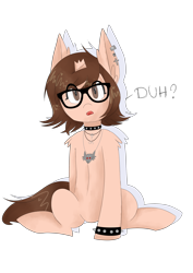 Size: 2480x3507 | Tagged: safe, artist:nonuun, oc, oc only, pony, bracelet, broken horn, choker, glasses, jewelry, necklace, piercing, spiked choker, spiked wristband, wristband