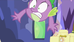 Size: 1280x720 | Tagged: safe, derpibooru import, screencap, spike, dragon, a flurry of emotions, discovery family logo, male, shocked