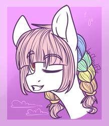 Size: 871x1003 | Tagged: safe, artist:cloud-fly, derpibooru import, oc, oc:rain colorclouds, pony, bust, female, mare, one eye closed, portrait, solo, wink