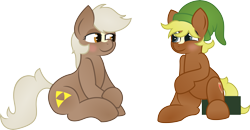Size: 6159x3198 | Tagged: safe, artist:plone, quarter hearts, earth pony, pony, absurd resolution, bedroom eyes, blushing, cute, epona, eponadorable, eye contact, female, hat, link, looking at each other, male, mare, ponified, quarterbetes, simple background, smiling, stallion, the legend of zelda, transparent background, vector