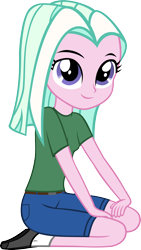 Size: 1696x3000 | Tagged: safe, artist:ironm17, tender brush, winter lotus, equestria girls, clothes, equestria girls-ified, kneeling, shirt, shoes, short jeans, simple background, socks, solo, t-shirt, transparent background, vector