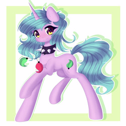 Size: 3000x3000 | Tagged: safe, artist:togeticisa, oc, oc only, oc:leaflet, pony, unicorn, collar, raised hoof, solo, spiked collar