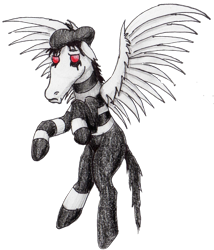 Size: 1363x1596 | Tagged: safe, artist:40kponyguy, derpibooru exclusive, derpibooru import, edit, editor:binkyt11, idw, pegasus, pony, flying, long face, looking at you, simple background, solo, spread wings, traditional art, transparent background, villains of equestria collab, wings