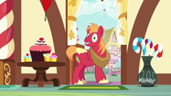 Size: 1920x1080 | Tagged: safe, derpibooru import, screencap, big macintosh, earth pony, pony, the break up breakdown, crying, discovery family logo, doorway, male, solo, stallion, teary eyes