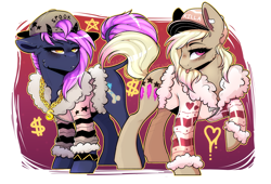 Size: 2600x1767 | Tagged: safe, artist:dino_horse, derpibooru import, oc, oc:cam, oc:spook, demon pony, earth pony, pony, clothes, coat, female, gangsta, hat, mare