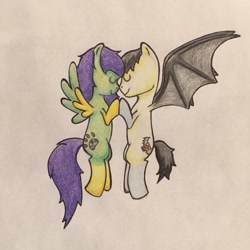 Size: 1024x1024 | Tagged: safe, artist:shy-steamer, oc, oc only, oc:camoflage cat, oc:golden death, pony, couple, cute, flying, golden camo, oc x oc, shipping