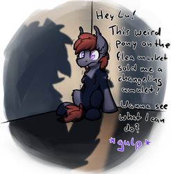 Size: 1259x1282 | Tagged: safe, artist:moemneop, derpibooru import, oc, oc only, oc:lukida, bat pony, griffon, pony, dialogue, female, mare, shadow, shaking, simple background, transparent background