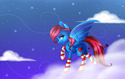 Size: 4205x2657 | Tagged: safe, artist:scarlet-spectrum, oc, oc only, oc:lucid heart, pegasus, pony, absurd resolution, clothes, cloud, commission, female, mare, raised hoof, socks, solo, striped socks