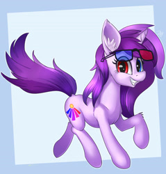 Size: 2200x2300 | Tagged: safe, artist:passigcamel, derpibooru import, oc, oc only, oc:purple eye, pony, unicorn, abstract background, female, heterochromia, mare, solo, sunglasses