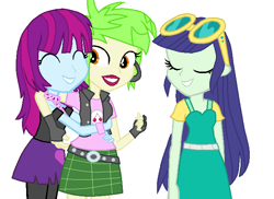 Size: 688x500 | Tagged: safe, artist:mlprocker123, blueberry cake, cherry crash, mystery mint, equestria girls, background human, rockers