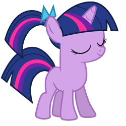 Size: 3358x3355 | Tagged: safe, artist:estories, artist:mamandil, artist:valcron, derpibooru import, edit, editor:slayerbvc, twilight sparkle, pony, unicorn, a canterlot wedding, accessory swap, alternate hairstyle, bow, eyes closed, female, filly, filly twilight sparkle, hair bow, ponytail, simple background, solo, transparent background, vector, vector edit, younger