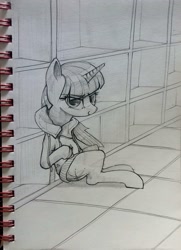 Size: 2236x3088 | Tagged: safe, artist:drunken rarity, twilight sparkle, pony, clothes, monochrome, solo, traditional art