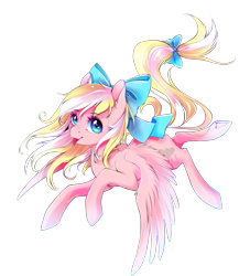 Size: 1135x1252 | Tagged: safe, artist:renaifoxi, oc, oc only, oc:bay breeze, pegasus, pony, :p, bow, cute, female, flying, hair bow, happy, looking at you, mare, simple background, solo, spread wings, tail bow, tongue out, transparent background, wings