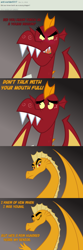 Size: 670x2016 | Tagged: safe, artist:queencold, garble, oc, oc:caldera, dragon, ask, ask caldera, comic, dialogue, dragon oc, dragoness, duo, female, mother and child, mother and son, parent and child, teenaged dragon, text, tumblr