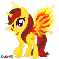 Size: 1600x1600 | Tagged: safe, artist:enzomersimpsons, oc, oc only, oc:shady shimmer, fire, simple background, smiling, solo, transparent background, wings