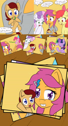 Size: 3794x6956 | Tagged: safe, artist:jake heritagu, derpibooru import, apple bloom, pinkie pie, scootaloo, sweetie belle, twilight sparkle, oc, oc:lightning blitz, earth pony, pegasus, pony, comic:ask motherly scootaloo, absurd resolution, baby, baby pony, birthday cake, cake, clothes, colt, comic, crying, dialogue, diaper, diaper change, female, food, hairpin, hat, holding a pony, male, miss twilight sparkle, mother and child, mother and son, motherly scootaloo, offspring, older, older apple bloom, older scootaloo, older sweetie belle, parent and child, parent:rain catcher, parent:scootaloo, parents:catcherloo, party hat, party horn, photo, speech bubble, sweatshirt, tears of joy, teary eyes, teething ring