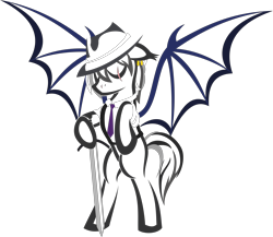 Size: 3460x3000 | Tagged: safe, artist:up1ter, derpibooru import, oc, oc:shadow dash, bat pony, bat pony oc, hat, lineart, simple background, solo, sword, transparent background, weapon