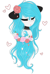 Size: 2048x3000 | Tagged: safe, artist:cinnamontee, oc, oc only, oc:beatz, pony, bust, eyes closed, female, flower, flower in hair, high res, mare, portrait, simple background, solo, transparent background