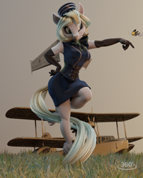 Size: 786x971 | Tagged: safe, artist:v747, derpibooru import, oc, oc only, anthro, butterfly, 3d, female, pilot, plane, solo, wings