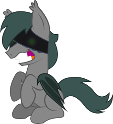 Size: 2851x3130 | Tagged: safe, artist:duskthebatpack, oc, oc only, oc:eavesdrop, bat pony, demon, pony, blindfold, grin, insanity, male, simple background, smiling, solo, stallion, transparent background, vector