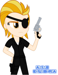 Size: 671x864 | Tagged: safe, artist:anime-equestria, derpibooru import, lightning dust, equestria girls, clothes, equestria girls-ified, eyepatch, female, gun, handgun, holster, human coloration, jacket, leather jacket, mad max, revolver, simple background, solo, transparent background, wasteland, weapon