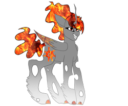 Size: 1800x1500 | Tagged: safe, artist:sodadoodle, derpibooru exclusive, derpibooru import, oc, oc only, oc:sāṛa, changepony, fangs, female, fire, magical lesbian spawn, mare, next generation, offspring, parent:princess celestia, parent:queen chrysalis, parents:chryslestia, simple background, solo, transparent background