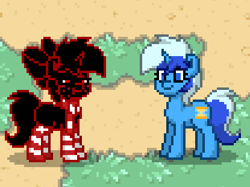 Size: 415x310 | Tagged: safe, minuette, oc, oc:caki, christmas, clothes, photo shoot of caki, pony town, socks, striped socks