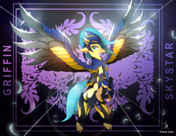 Size: 5169x4000 | Tagged: safe, artist:zidanemina, derpibooru import, princess skystar, hippogriff, my little pony: the movie, absurd resolution, anime, armor, crossover, female, majestic, saint seiya, solo, spread wings, wings