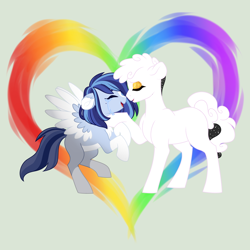 Size: 1024x1024 | Tagged: safe, artist:azure-art-wave, derpibooru import, oc, oc only, oc:azure, oc:rose, earth pony, pegasus, pony, crying, female, mare, rainbow, simple background, tears of joy