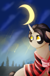 Size: 329x500 | Tagged: safe, artist:twinkepaint, oc, oc only, oc:jamie, pony, unicorn, female, mare, moon, night, solo