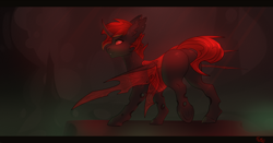 Size: 3602x1882 | Tagged: safe, artist:nightskrill, oc, oc only, changeling, changeling oc, commission, male, plot, profile, rear view, red and black oc, red changeling, smiling, solo, underhoof