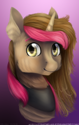 Size: 1188x1884 | Tagged: safe, artist:kittenthelonley, oc, oc only, pony, unicorn, bust, female, fluffy, gradient background, mare, portrait, solo