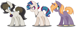 Size: 1539x583 | Tagged: safe, artist:nightmarye, derpibooru import, oc, oc only, earth pony, pony, unicorn, female, magical lesbian spawn, mare, offspring, parent:big macintosh, parent:octavia melody, parent:songbird serenade, parent:sunset shimmer, parent:trixie, parent:vinyl scratch, parents:trixmac, simple background, transparent background