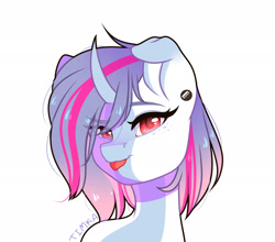 Size: 3000x2638 | Tagged: safe, artist:yuozka, derpibooru import, oc, oc only, oc:aqua jewel, pony, unicorn, ear piercing, female, floppy ears, freckles, mare, piercing, solo, tongue out