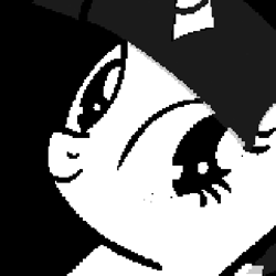 Size: 400x400 | Tagged: safe, artist:naijiwizard, derpibooru import, edit, twilight sparkle, unicorn, a royal problem, avatar, black and white, bust, female, grayscale, monochrome, pixel art, pixelated, smiling, solo, style emulation, undertale