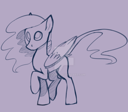 Size: 1024x896 | Tagged: safe, artist:veesocks, oc, oc only, oc:zipperflash, pegasus, pony, zebra, cute, doodle, monochrome, purple background, raised hoof, simple background, sketch, solo, watermark