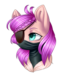 Size: 2121x2487 | Tagged: safe, artist:helemaranth, oc, oc only, pony, bust, commission, eyepatch, face mask, female, mare, mask, rcf community, simple background, solo, transparent background