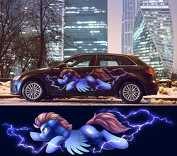 Size: 1647x1456 | Tagged: safe, artist:dragonataxia, derpibooru import, lightning dust, pegasus, pony, audi, audi a3, car, decal, irl, itasha, moscow, photo, solo