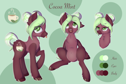 Size: 1024x683 | Tagged: safe, artist:cha-squared, derpibooru import, oc, oc:cocoa mint, earth pony, pony, female, mare, reference sheet, solo