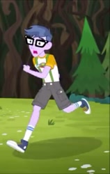 Size: 303x480 | Tagged: safe, screencap, microchips, equestria girls, legend of everfree, camp everfree, clothes, converse, glasses, running, shoes, shorts, sneakers, socks, solo