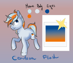 Size: 2419x2070 | Tagged: safe, artist:ilynalta, oc, oc only, oc:cerulean flash, pony, unicorn, gradient background, high res, male, raised hoof, reference sheet, solo, stallion