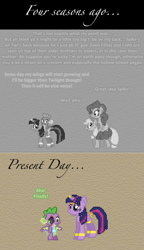 Size: 504x872 | Tagged: safe, artist:verve, derpibooru import, applejack, pinkie pie, spike, twilight sparkle, twilight sparkle (alicorn), alicorn, dragon, earth pony, pony, molt down, ask genie twilight, comic, dragons riding ponies, genie, pixel art, ponies riding ponies, riding, scar, winged spike