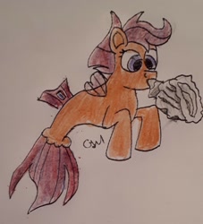 Size: 1736x1909 | Tagged: safe, artist:rapidsnap, derpibooru import, scootaloo, seapony (g4), surf and/or turf, seaponified, seapony scootaloo, solo, species swap, traditional art