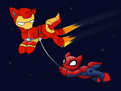 Size: 1024x768 | Tagged: safe, artist:usagi-zakura, pony, iron man, ponified, spider-man