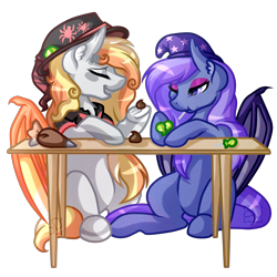 Size: 4000x4000 | Tagged: safe, artist:amazing-artsong, oc, oc only, oc:hollow courne, oc:torpid astrum, bat pony, pony, candy, cute, eating, food, hat, simple background, sitting, sleepy, smiling, transparent background